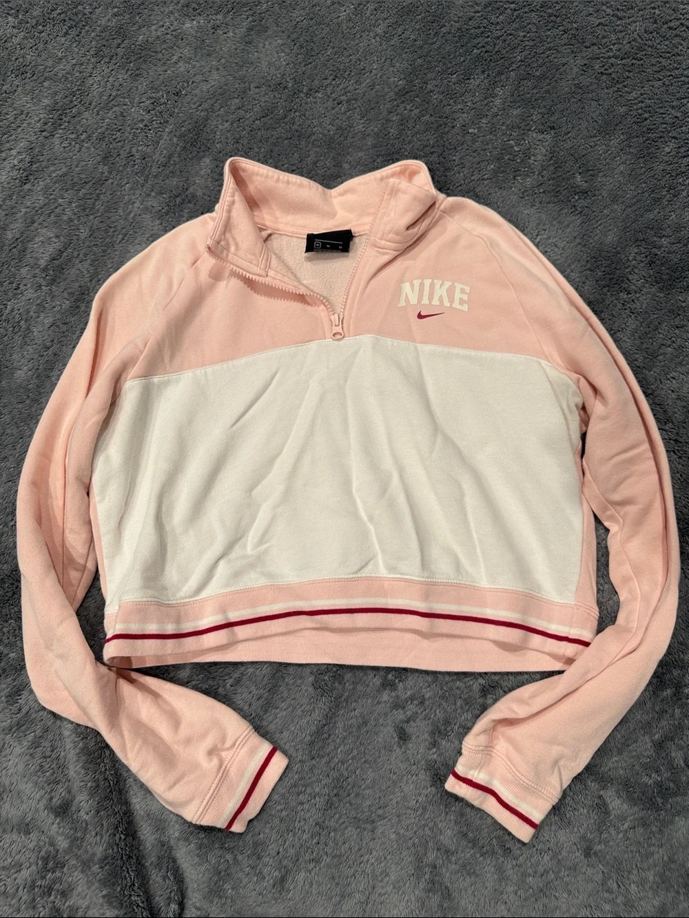 Nike Pink and White Half-Zip Colorblock Pullover